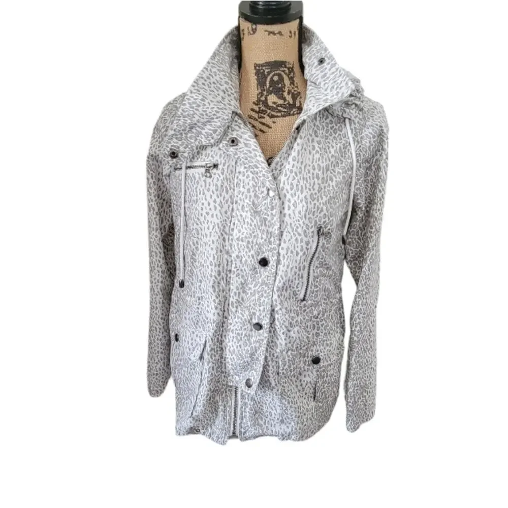 XS Joie leopard print white and gray hooded jacket